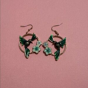 Green and Gold Hummingbird Earrings